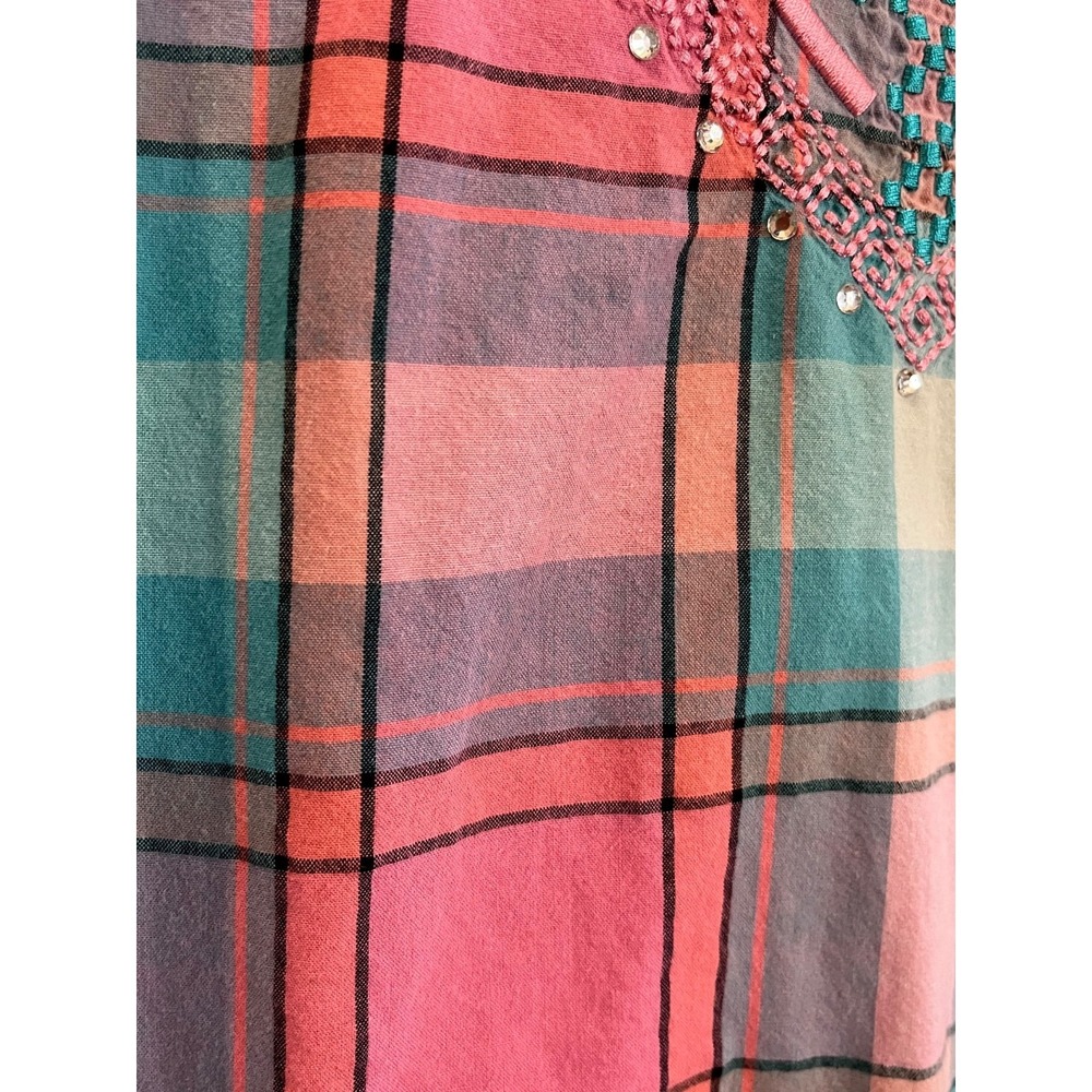 Cowgirl Up Pink Plaid Sequin Snap Shirt Womens Small Western Rodeo - Picture 10 of 12